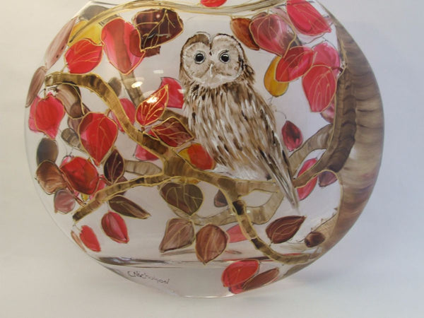 flat oval owl vase